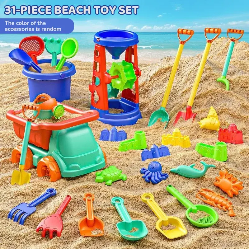 Beach Toys Set of Plastic for Kids Indoor Outdoor Sensory Sandbox Play with Sand Molds Bucket Shovel for Sandcastle Building