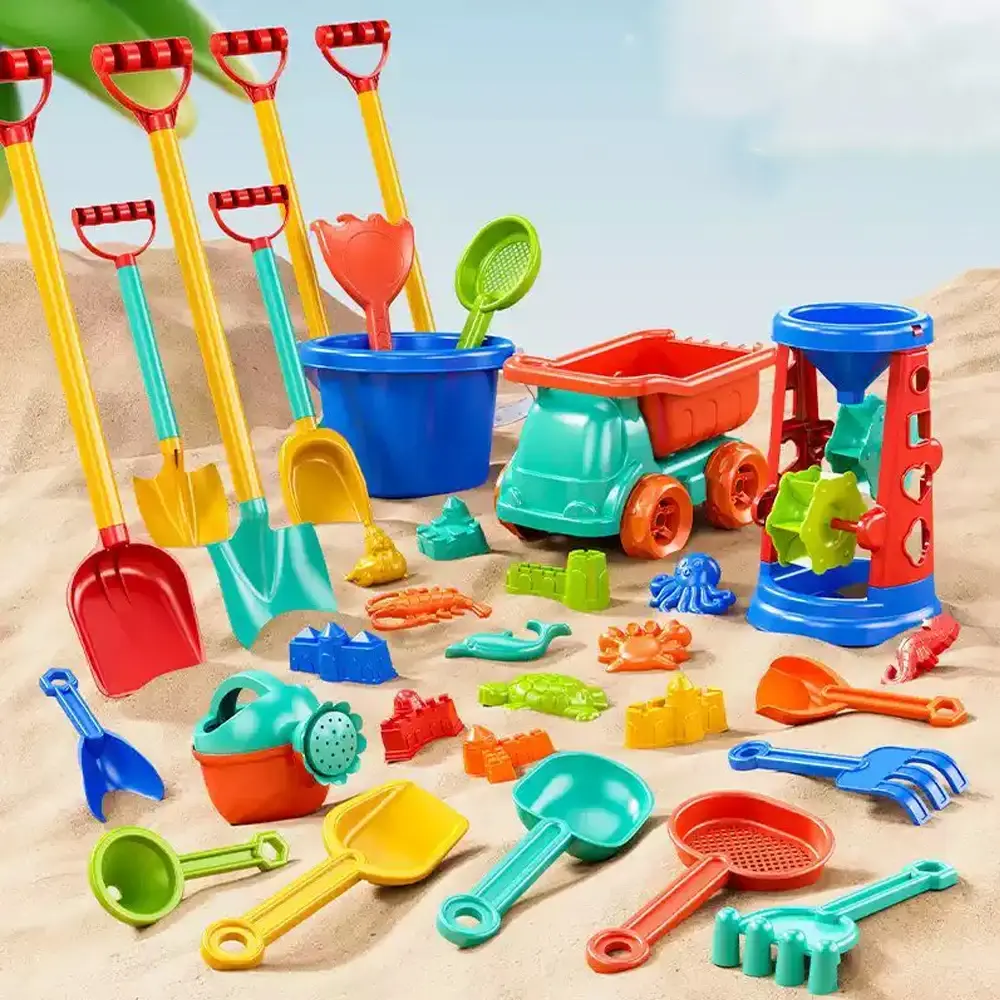 Beach Toys Set of Plastic for Kids Indoor Outdoor Sensory Sandbox Play with Sand Molds Bucket Shovel for Sandcastle Building
