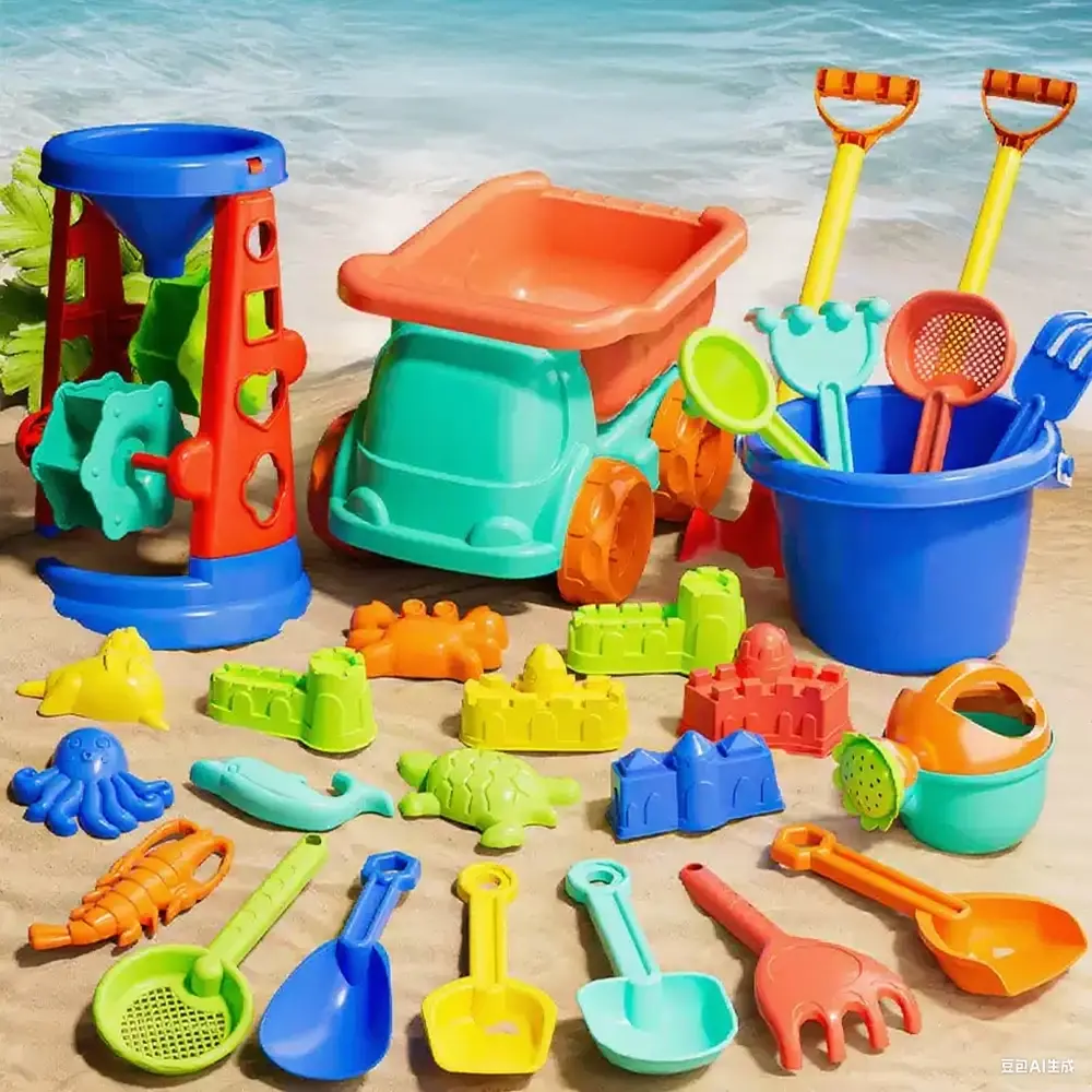 Beach Toys Set of Plastic for Kids Indoor Outdoor Sensory Sandbox Play with Sand Molds Bucket Shovel for Sandcastle Building