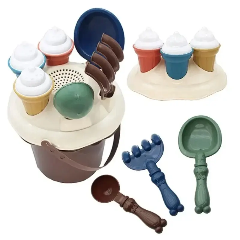 Kids Beach Toy Digging Sands Tool Sand Toys Set with Shovel Rake Water Bucket Ice Cream Mold for Toddler Boy Girl Birthday Gifts