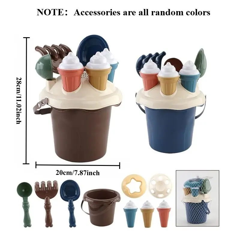 Kids Beach Toy Digging Sands Tool Sand Toys Set with Shovel Rake Water Bucket Ice Cream Mold for Toddler Boy Girl Birthday Gifts