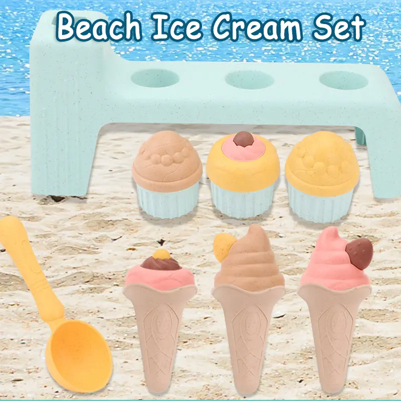 Kid Ice Cream Beach Set Toy Sand Shovel Sandcastle Sandbox Molds Building Kit Summer Fun Outdoor Play Water Sand Travel Toy Gift