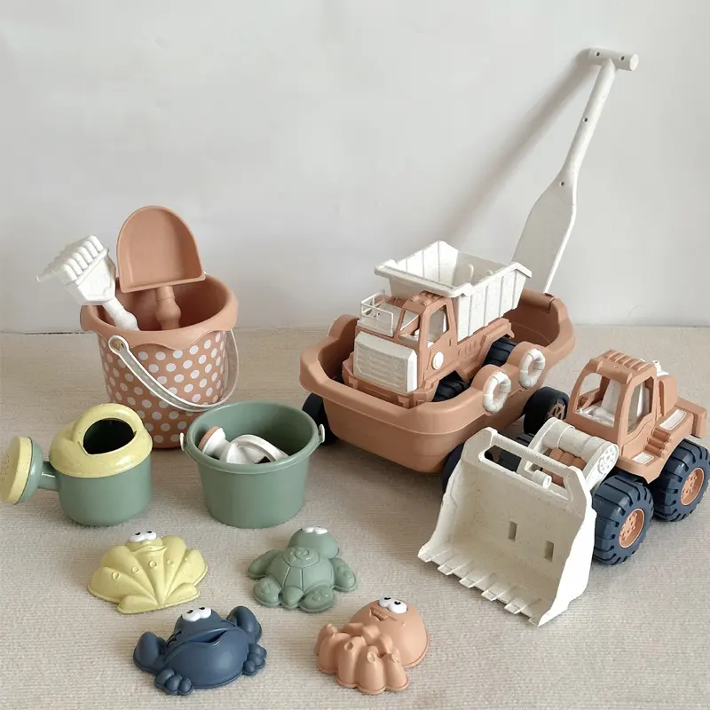 Kids Sand Water Play Set Toys For Kids Trolley Bulldozer Beach Bucket Shovel Hand-Pulled Sand Truck Summer Seaside Sand Toys
