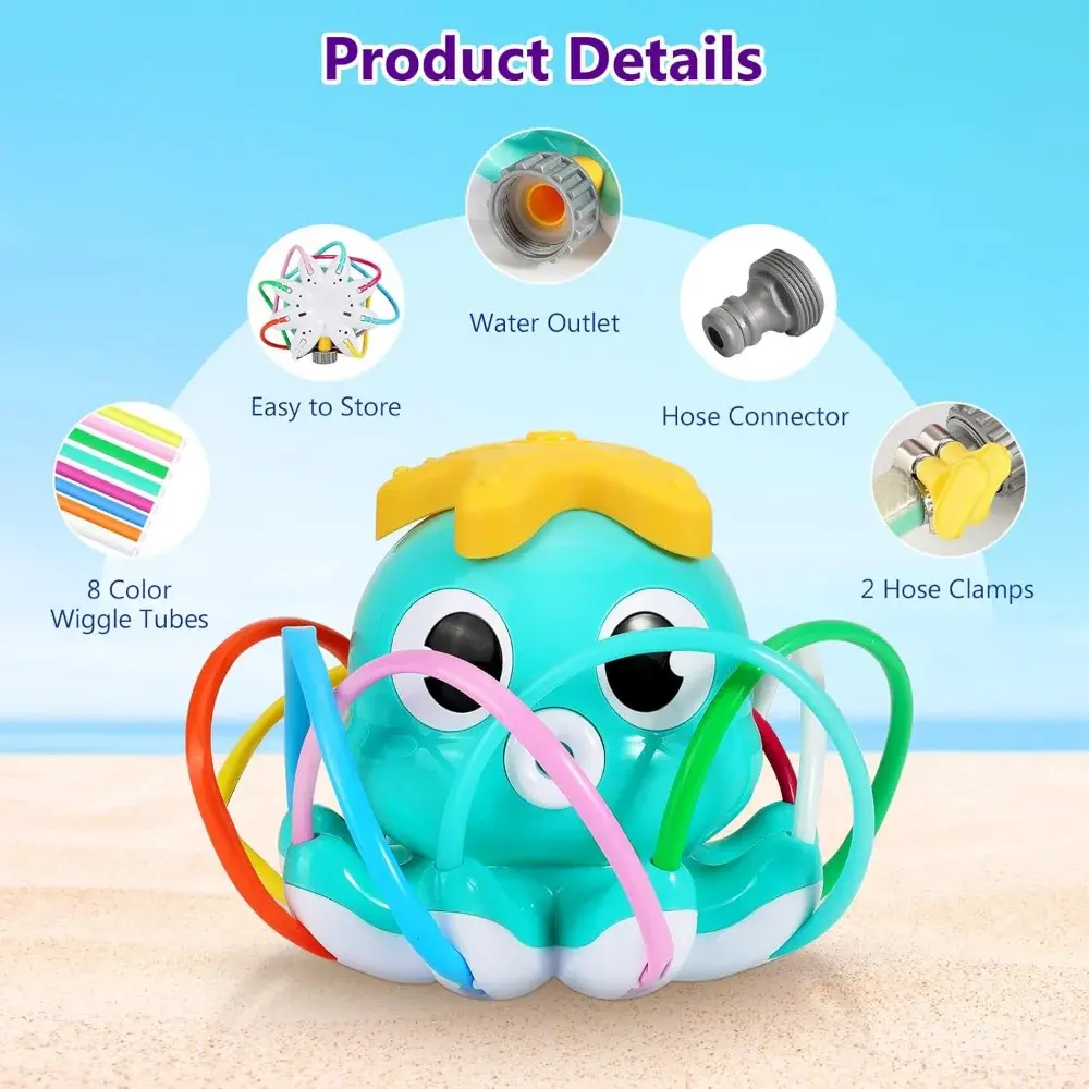 Octopus Water Spray Sprinkler for Kids  Outdoor Sprinklers Summer Octopuses Toys with 8 Wiggle Tubes and 2 Hose Clamps