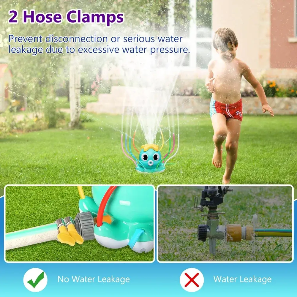 Octopus Water Spray Sprinkler for Kids  Outdoor Sprinklers Summer Octopuses Toys with 8 Wiggle Tubes and 2 Hose Clamps