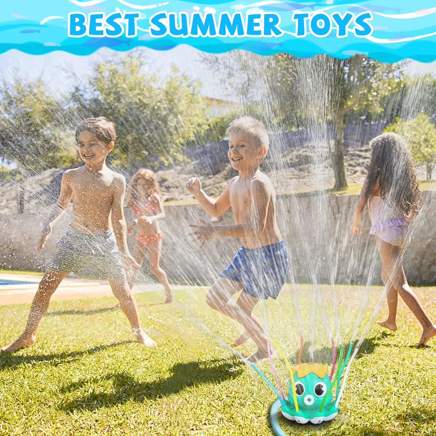 Octopus Water Spray Sprinkler for Kids  Outdoor Sprinklers Summer Octopuses Toys with 8 Wiggle Tubes and 2 Hose Clamps