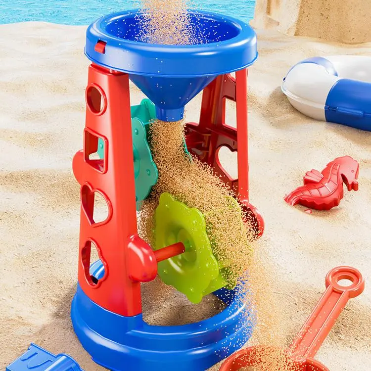 Non-Toxic Sand Play Kit for Toddlers Kids Beach Toys Set with Large Shovel Hourglass Big Bucket Tools Outdoor Sandbox Accessory