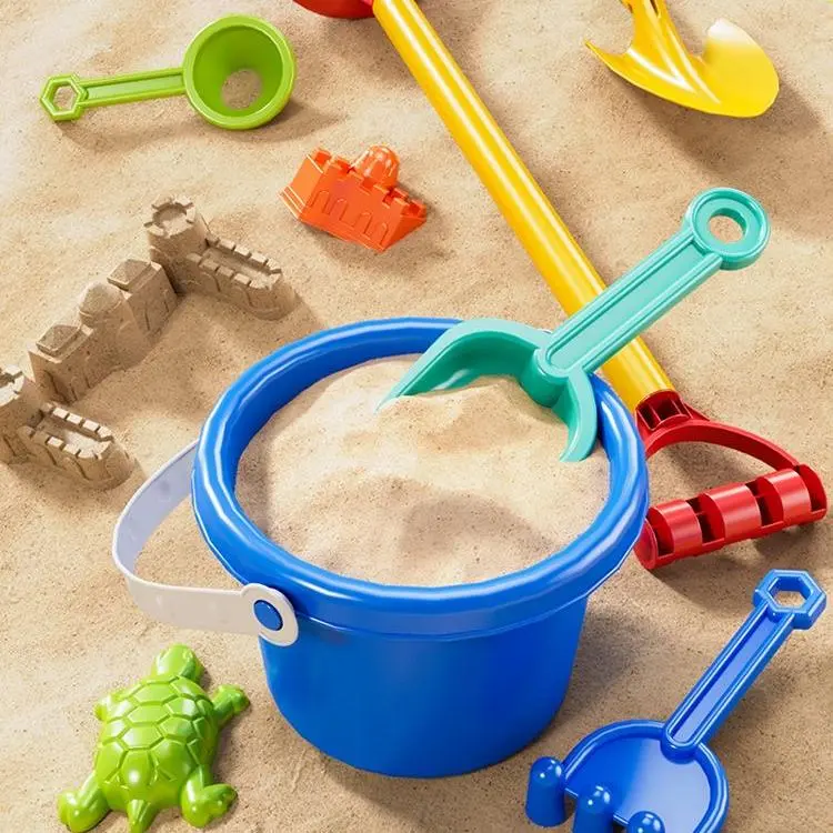 Non-Toxic Sand Play Kit for Toddlers Kids Beach Toys Set with Large Shovel Hourglass Big Bucket Tools Outdoor Sandbox Accessory