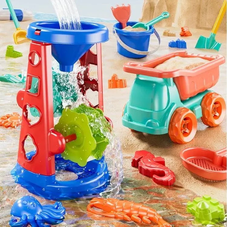 Non-Toxic Sand Play Kit for Toddlers Kids Beach Toys Set with Large Shovel Hourglass Big Bucket Tools Outdoor Sandbox Accessory
