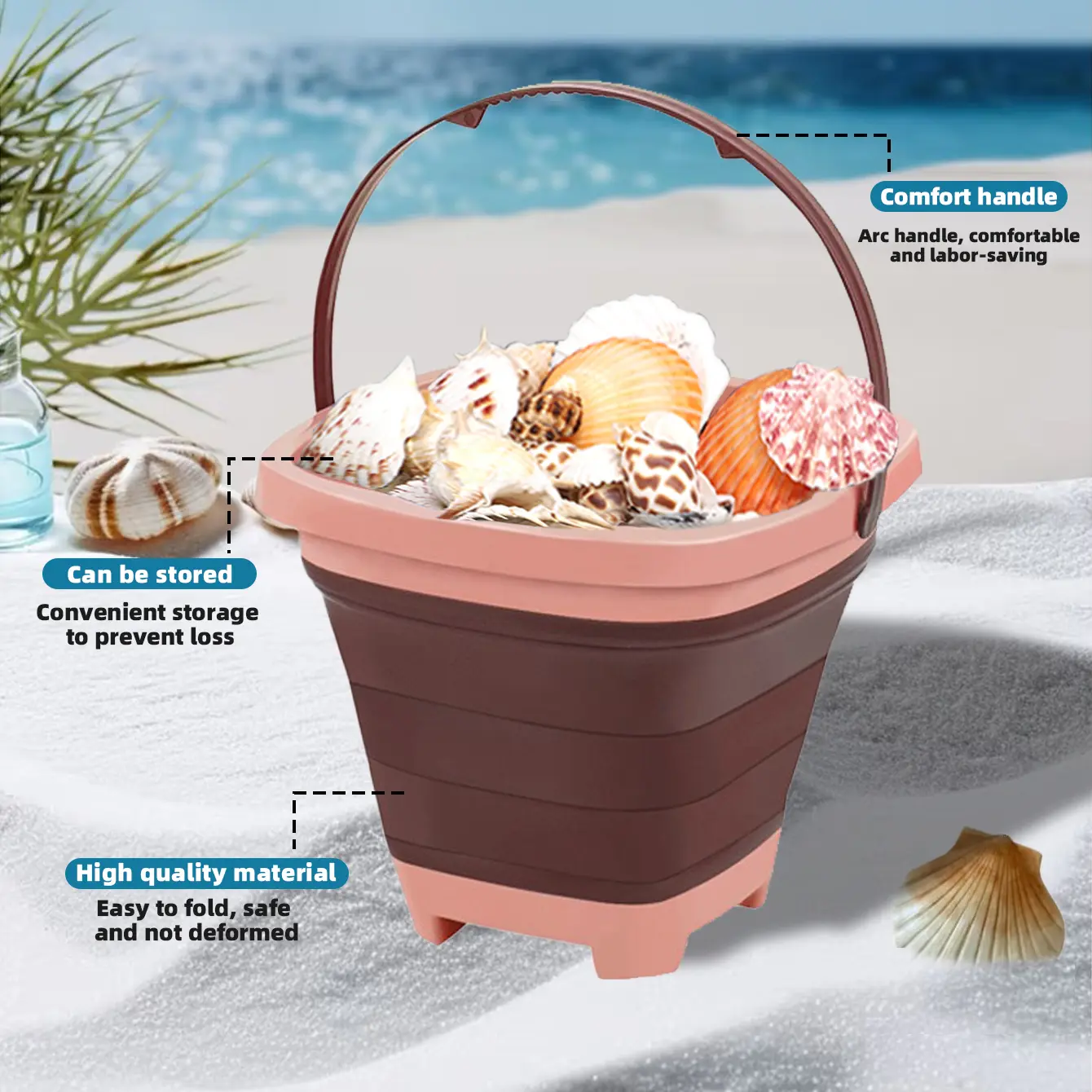 Children's collapsible bucket multi-functional small bucket seaside toys play sand portable play water catch the sea