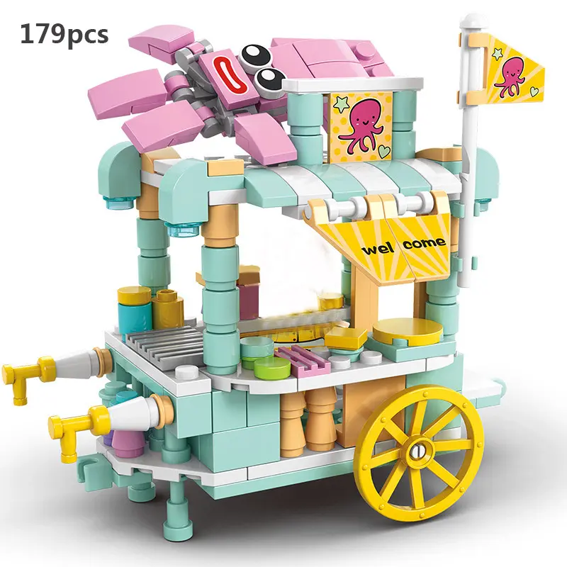 City Mini Shop Supermarket Street View Model Building Blocks Hamburger Restaurant Retail Store Bricks Architecture Friend Girl