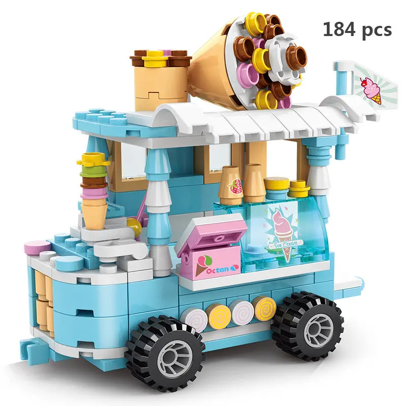 City Mini Shop Supermarket Street View Model Building Blocks Hamburger Restaurant Retail Store Bricks Architecture Friend Girl