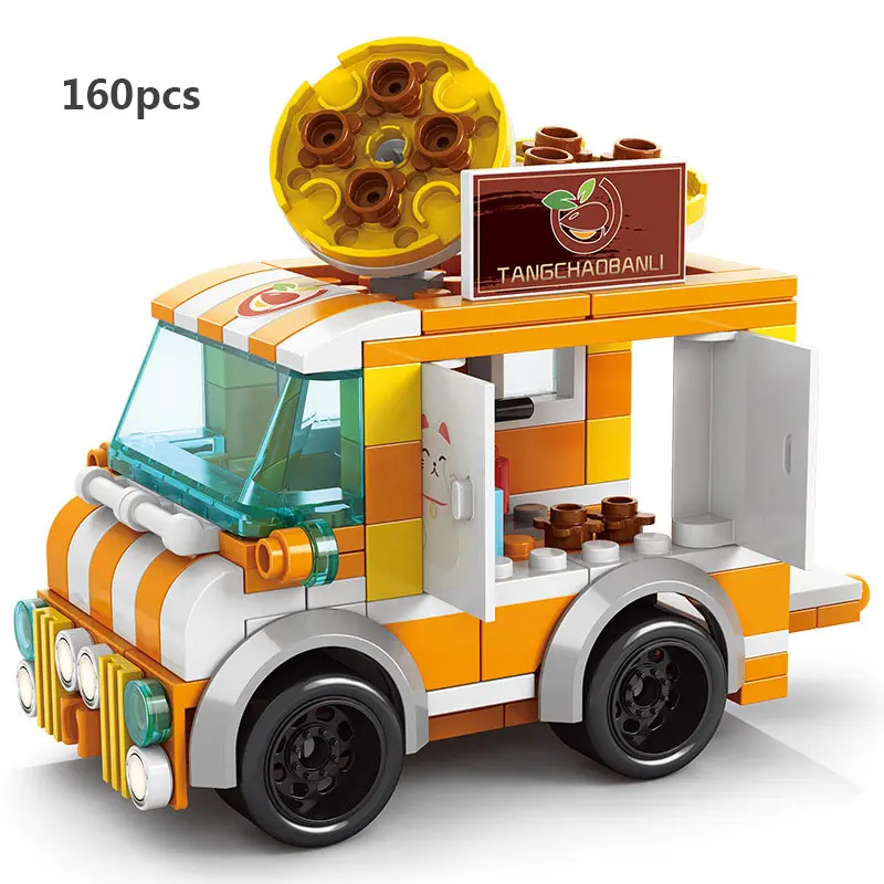 City Mini Shop Supermarket Street View Model Building Blocks Hamburger Restaurant Retail Store Bricks Architecture Friend Girl