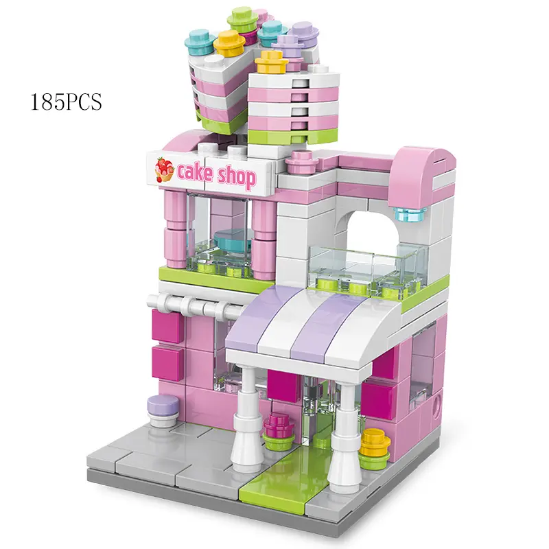 City Mini Shop Supermarket Street View Model Building Blocks Hamburger Restaurant Retail Store Bricks Architecture Friend Girl