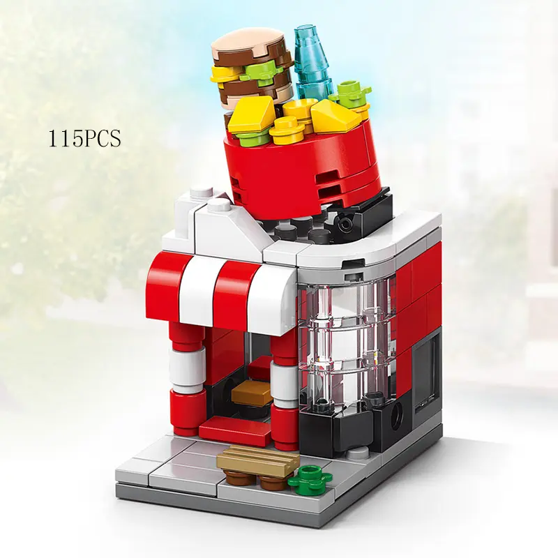 City Mini Shop Supermarket Street View Model Building Blocks Hamburger Restaurant Retail Store Bricks Architecture Friend Girl