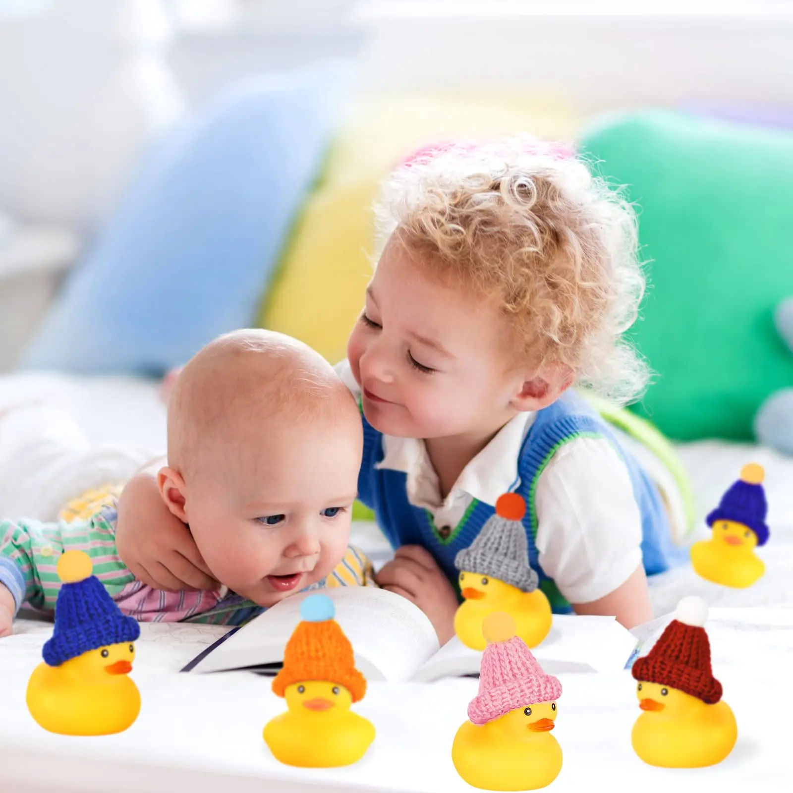 12 Pcs Rubber Ducks with 12 Sunglasses/ Hats/ Headwear/ Scarf Small Cruise Ducks in Bulk Mini Rubber Duckies Toys Gift