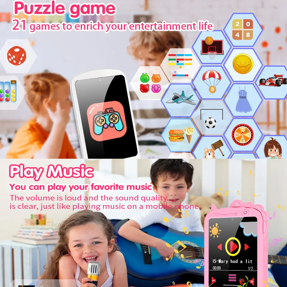 2G Call Kids Smart Phone Mini Toy Phone Audiobooks Dual Camera Education Tool for Children Boys Girls Music Player Puzzle Games