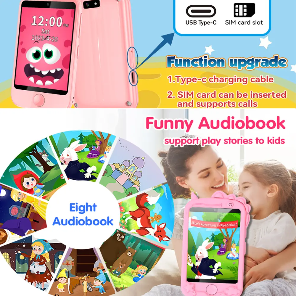 2G Call Kids Smart Phone Mini Toy Phone Audiobooks Dual Camera Education Tool for Children Boys Girls Music Player Puzzle Games