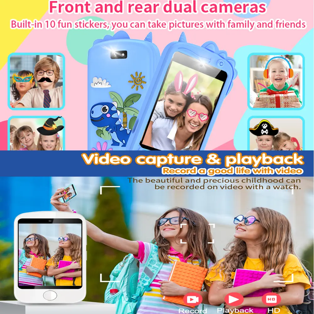 2G Call Kids Smart Phone Mini Toy Phone Audiobooks Dual Camera Education Tool for Children Boys Girls Music Player Puzzle Games