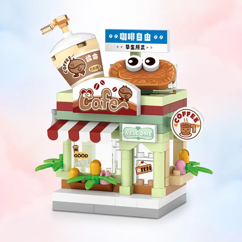 NEW Restaurant Dessert Coffee Pet Fruit Store Street View Food House Building Blocks Kit Girls Bricks Model Kids Toy Children