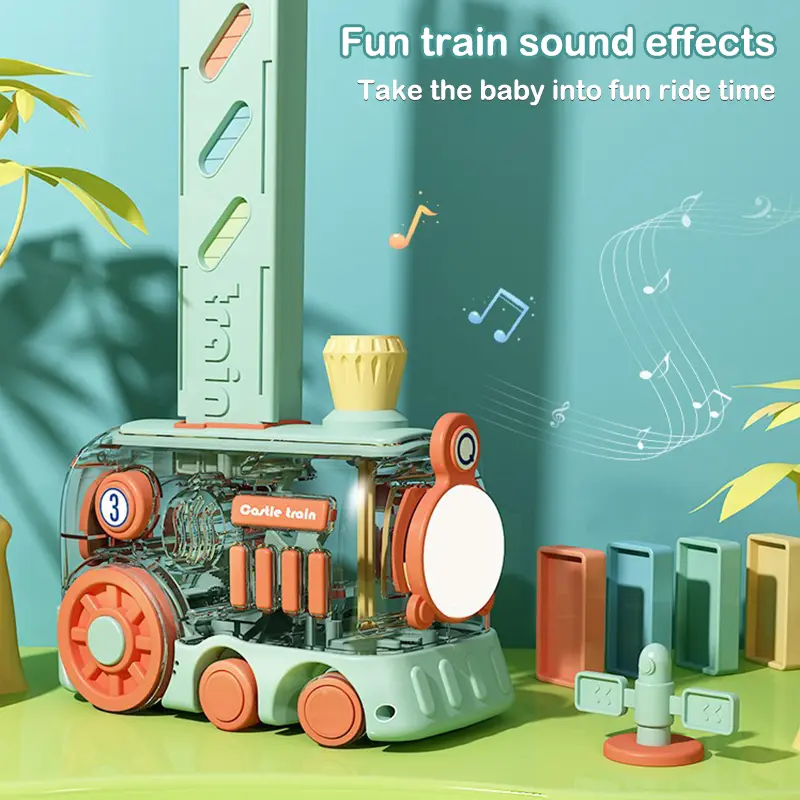 Electric Domino Train Set Kids Automatic Laying Colorful Domino Train with Lighting Sound Effects DIY Toys Kids Birthday Gift