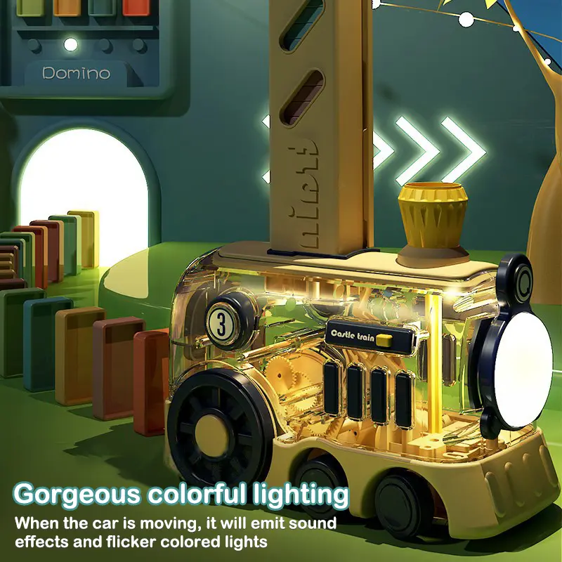 Electric Domino Train Set Kids Automatic Laying Colorful Domino Train with Lighting Sound Effects DIY Toys Kids Birthday Gift