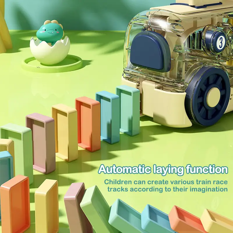 Electric Domino Train Set Kids Automatic Laying Colorful Domino Train with Lighting Sound Effects DIY Toys Kids Birthday Gift