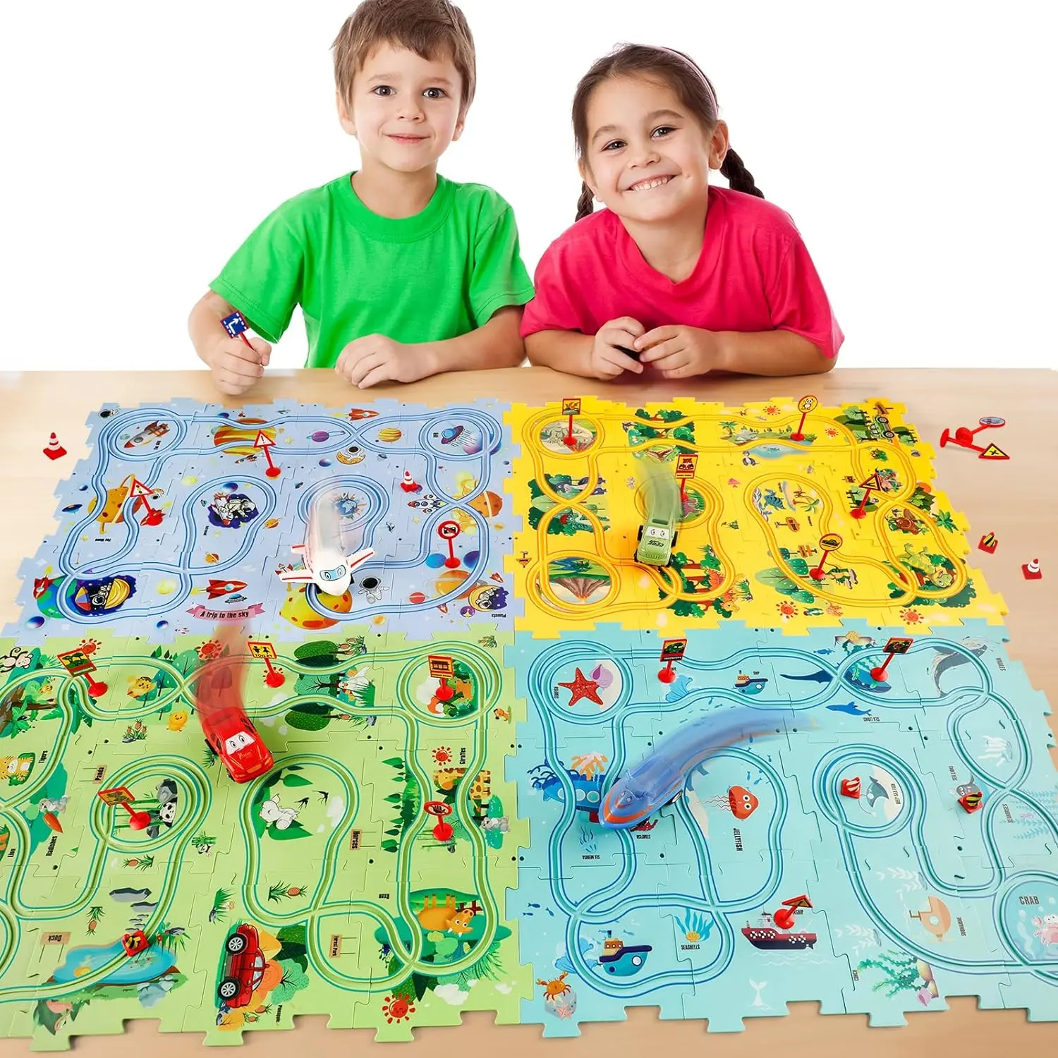 Puzzle Racer Kids Car Track Set Plastic Floor Puzzles for 3 4 5 6 Year Old Boys Montessori Toys Brain Toys 2024 NEW