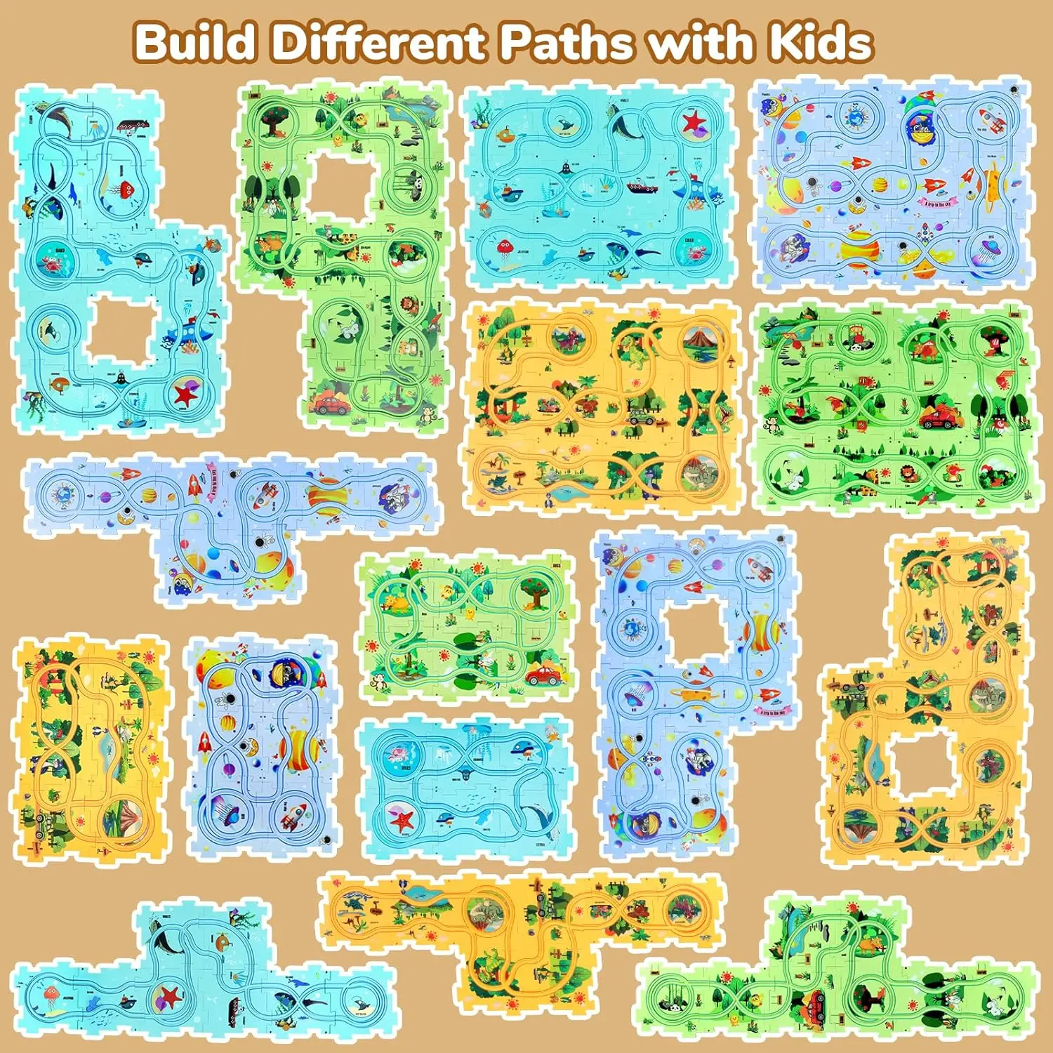 Puzzle Racer Kids Car Track Set Plastic Floor Puzzles for 3 4 5 6 Year Old Boys Montessori Toys Brain Toys 2024 NEW