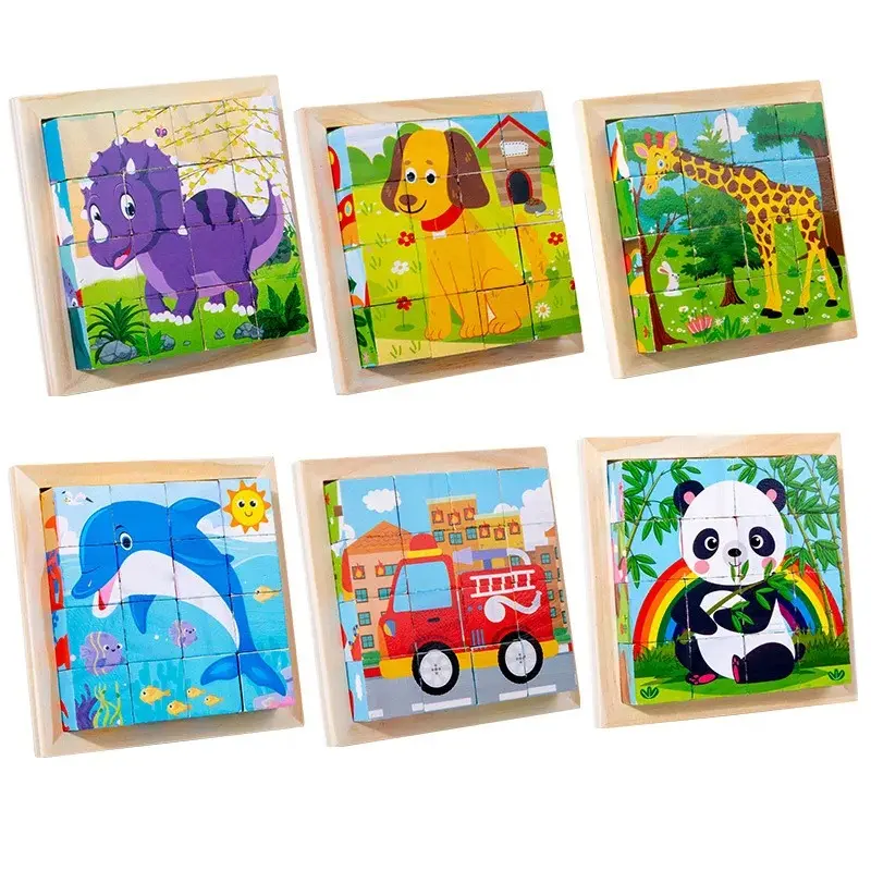 9Pcs Six-sided 3D Cubes Jigsaw Puzzles Tray Wooden Storage Toys For Children Kids Educational Toys Funny Games 3-9 years kids