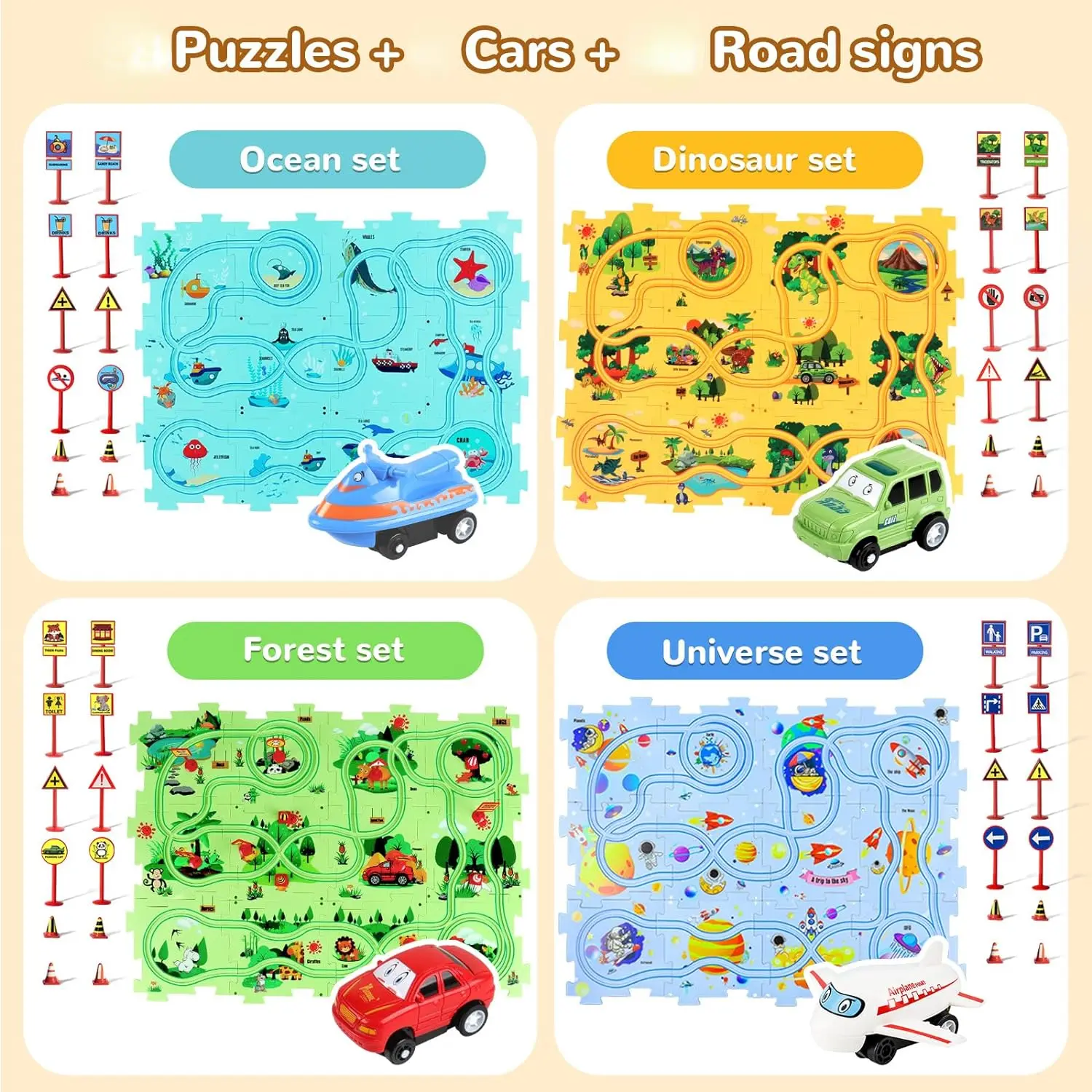 Puzzle Racer Kids Car Track Set Plastic Floor Puzzles for 3 4 5 6 Year Old Boys Montessori Toys Brain Toys 2024 NEW