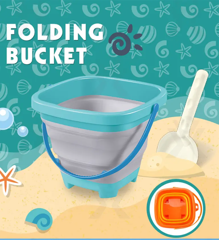Travel Beach Toys for Kids Collapsible Beach Bucket for Kids Sand Toys with Foldable Sand Beach Shovel Toys Kit for Toddlers