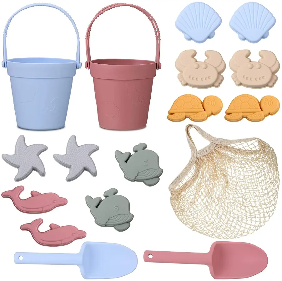 Silicone Bucket Shovel Beach Bucket Set Sand Toys for Kids Summer Travel Silicone Sand Molds Beach Bag Snow Toys for Toddlers