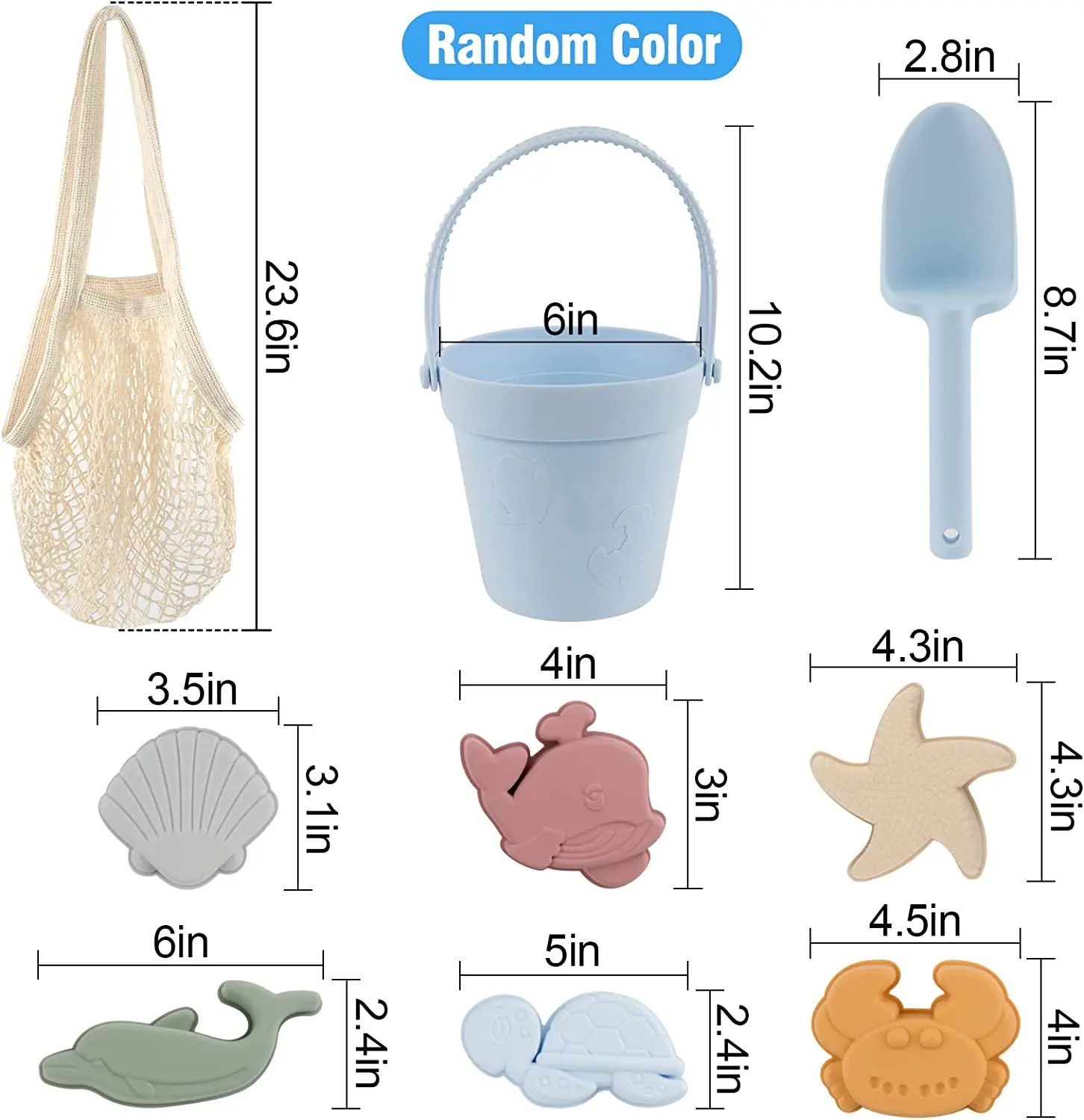 Silicone Bucket Shovel Beach Bucket Set Sand Toys for Kids Summer Travel Silicone Sand Molds Beach Bag Snow Toys for Toddlers