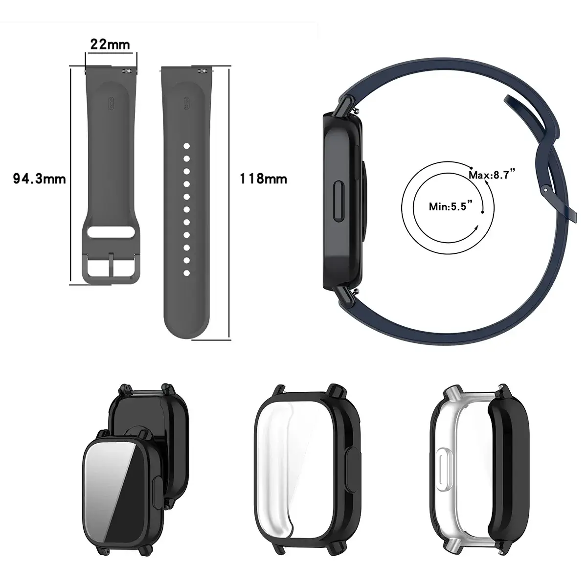 Protector Case+Silicone Strap For Xiaomi Redmi Watch 5 Active/5 Lite Full Cover Screen TPU Soft Shell and Breathable Sports Band