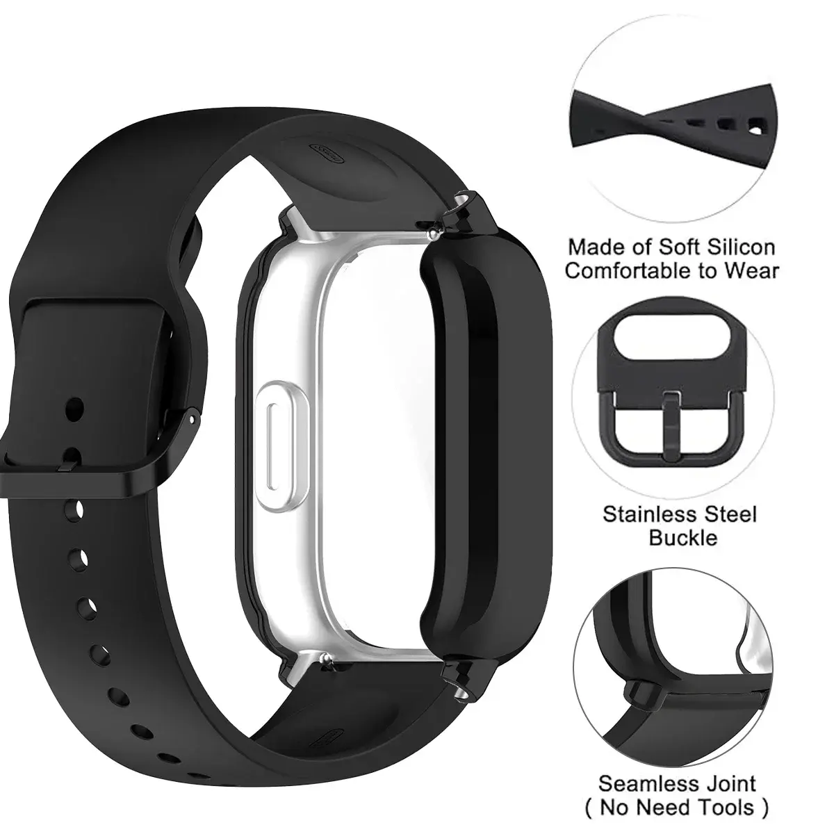 Protector Case+Silicone Strap For Xiaomi Redmi Watch 5 Active/5 Lite Full Cover Screen TPU Soft Shell and Breathable Sports Band