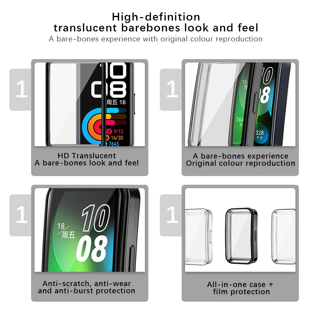 Soft TPU Case For Huawei Band 9 / 8 Shell Frame Bumper Screen Protector Glass Band9 Full Clear Protective Cover