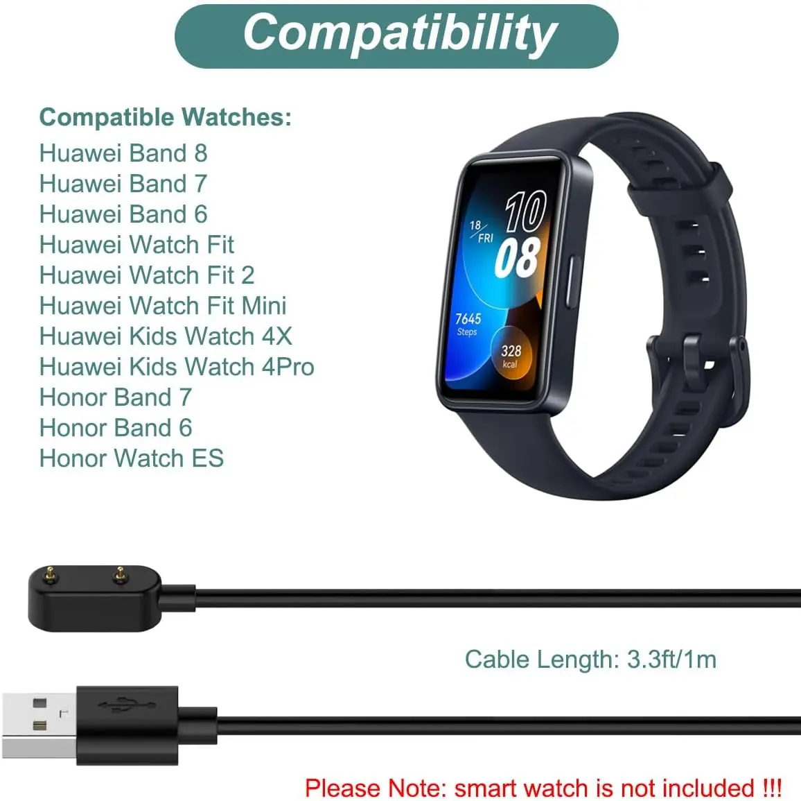 For Huawei Band 10/9/8/7/6 Watch Fit mini/2/3/4X/4Pro Honor Band 7/6 USB smartwatch charger replacement charger charging cable
