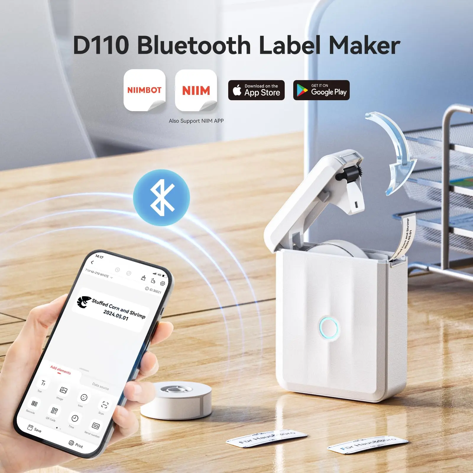NIIMBOT D110 Mini Portable Label Printer Inkless Labeler Sticker Bluetooth Thermal Label Maker Machine With Self-adhesive Labels
