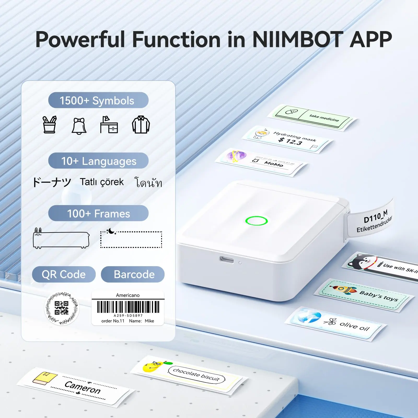 NIIMBOT D110 Mini Portable Label Printer Inkless Labeler Sticker Bluetooth Thermal Label Maker Machine With Self-adhesive Labels