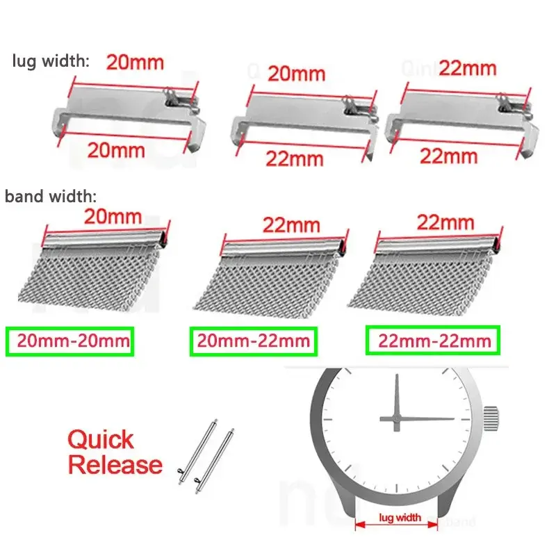 Strap Metal Connectors 20mm to 20mm 22mm to 22mm 22mm to 20mm Quick Release Pins Adapter Watch Band Spring Bars Tool Accessories