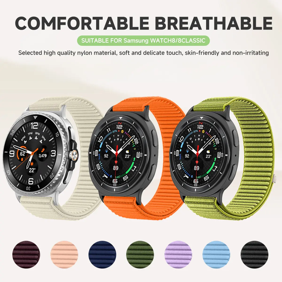 Nylon Strap for Samsung Galaxy Watch 8 Classic 46mm Adjustable Replacement Bracelet for Watch 8 44MM 40mm Band Accessories