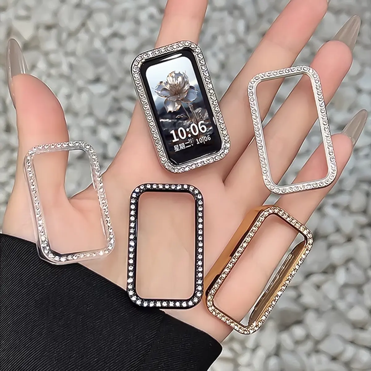 Watch Case For Honor Band 10 Hollow Cover With Plastic Diamonds Durable PC Protective Shell For Honor Band 10