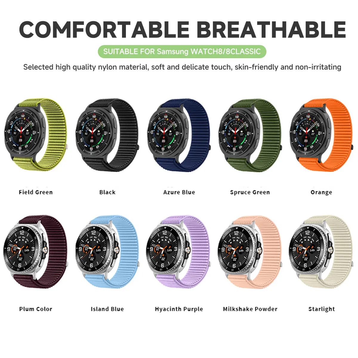Nylon Strap for Samsung Galaxy Watch 8 Classic 46mm Adjustable Replacement Bracelet for Watch 8 44MM 40mm Band Accessories
