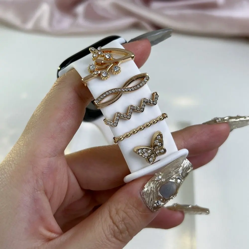 Metal Charms Watch Band Decoration Ring For Apple Diamond Ornament For iwatch Bracelet Silicone Strap Jewelry Accessories