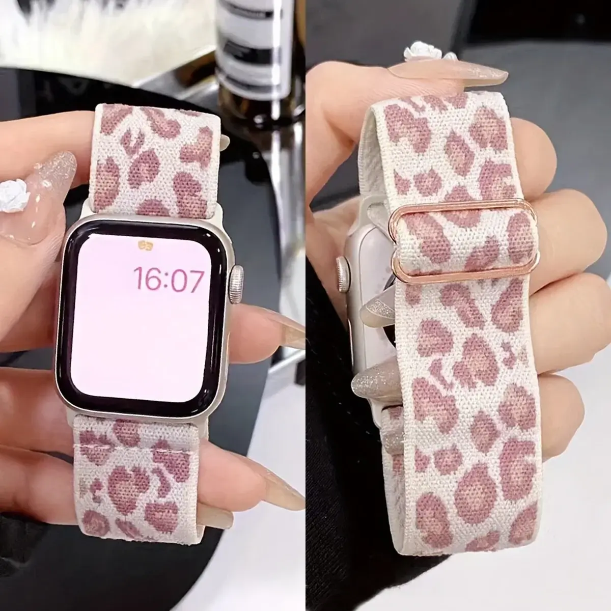 Fashion Leopard Nylon Compatible Adjustable Strap For Apple iWatch Series 7 6 5 4 3 SE 42mm 46mm 49 45 44 42 41 40 38 Ultra S10