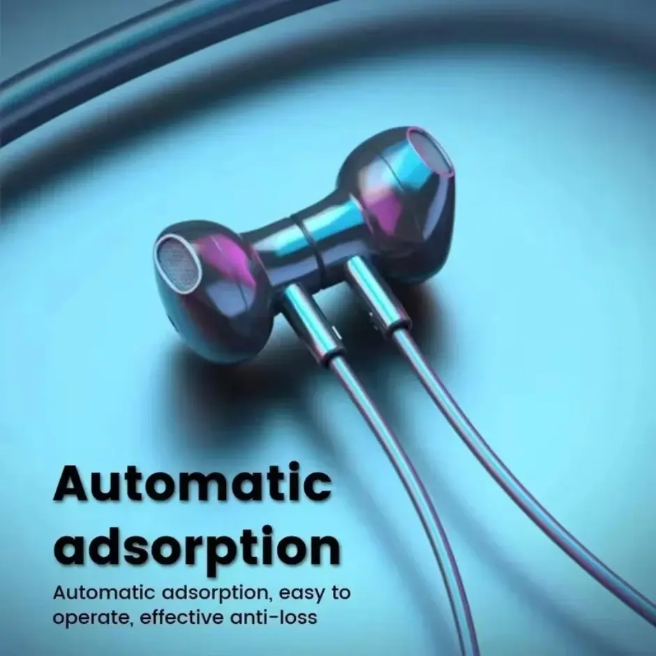 Muzisn Wireless Earphones 5.3 Neckband Headphones Gaming LED Display Stereo Sports Headset Halter Waterproof Magnetic Earbuds