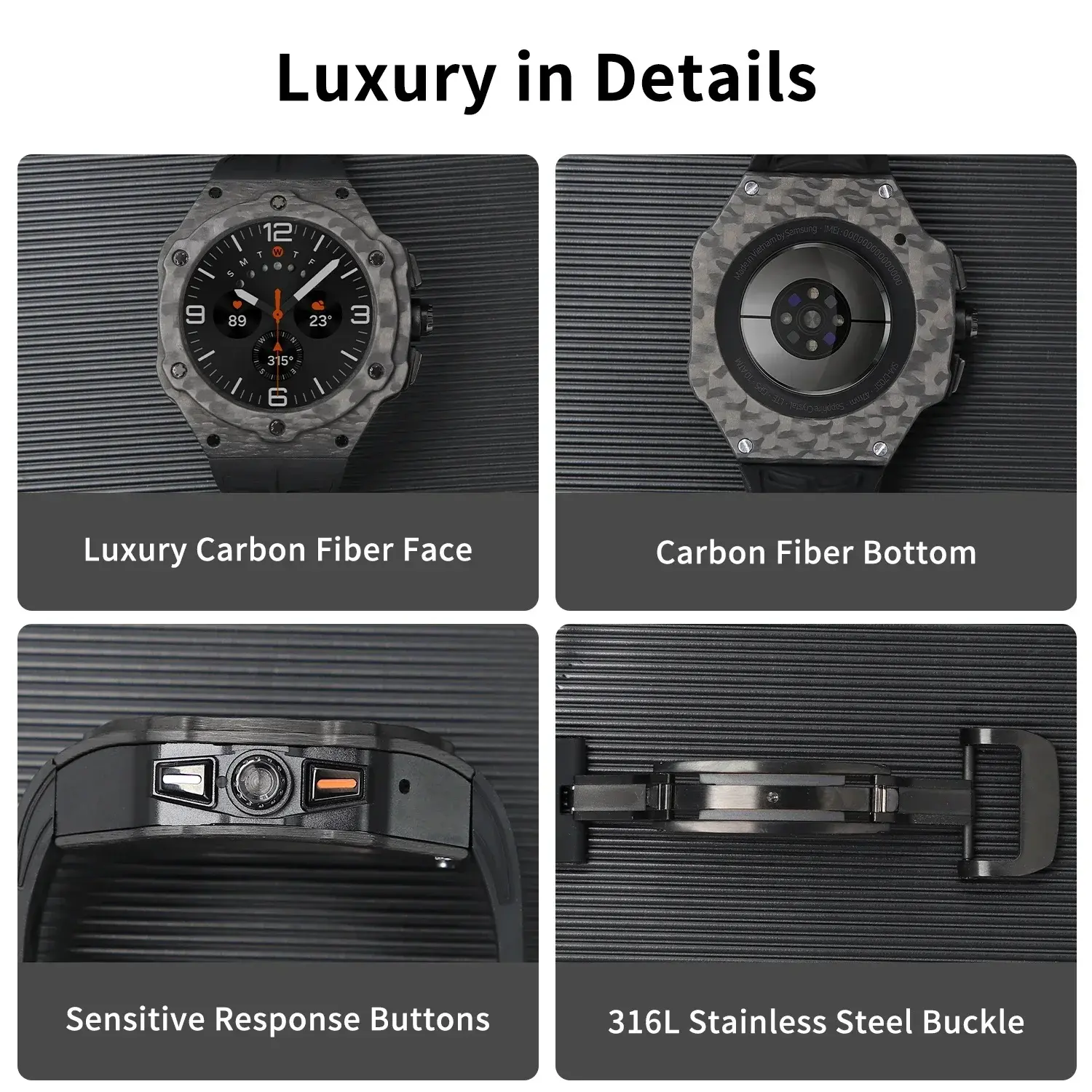 Luxury for Samsung Galaxy Watch Ultra 47mm Carbon Fiber Modifications Case Strap for Galaxy Watch 7 Ultra Rubber Band Accessorie