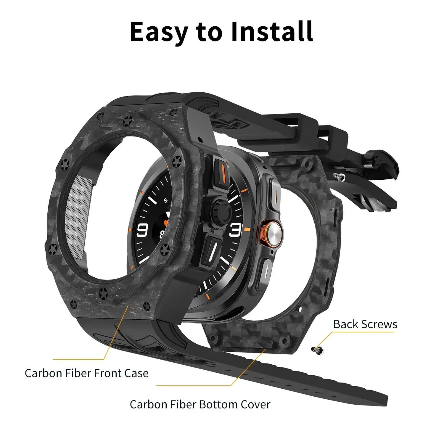 Luxury for Samsung Galaxy Watch Ultra 47mm Carbon Fiber Modifications Case Strap for Galaxy Watch 7 Ultra Rubber Band Accessorie