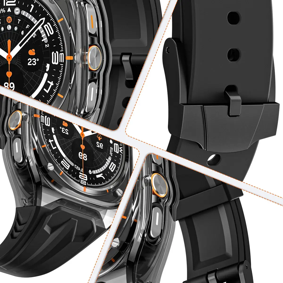 Mod Kit Strap+Case for Samsung Galaxy Watch 7 Ultra 47mm Silicone Loop Band Bracelet for Galaxy Watch Ultra Men Sports Wristband